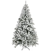 HOMCOM 7.5' Tall Unlit Snow Flocked Pine Artificial Christmas Tree with Realistic Branches, Green(m-11)