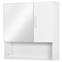 kleankin Bathroom Mirror Cabinet, Wall Mounted Medicine Cabinet with Double Doors and Adjustable Shelf, White(m-11)