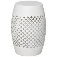 Outsunny 12.5" Steel Outdoor Side Table, Round Hollow Drum Patio End Table, Accent Table for Indoor and Outdoorr, White(m-1)