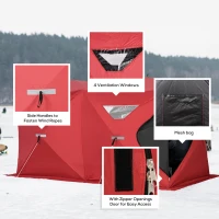 Outsunny 5-8 People Ice Fishing Shelter, Pop-Up Portable Ice Fishing Tent with Carry Bag, Two Doors, Windows and Vents, Ice Shanty for Winter Fishing, Red(m-7)