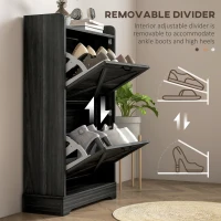 HOMCOM Slim Shoe Storage Cabinet, Farmhouse Shoe Cabinet with 2 Flip Drawers, Adjustable Shelves for 8 Pairs, Distressed Grey(m-7)