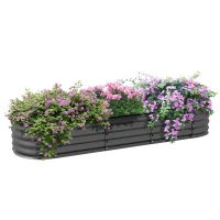 Outsunny 6.4' x 2' x 1' Galvanized Raised Garden Bed Kit, Metal Planter Box with Safety Edging, Dark Gray(m-11)