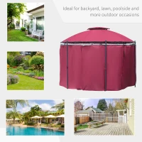 Outsunny 11.5' Patio Gazebo, Outdoor Gazebo Canopy Shelter with Curtains, Romantic Round Double Roof, Solid Steel Frame for Garden, Lawn, Backyard and Deck, Wine Red(m-5)
