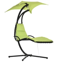 Outsunny Outdoor Hammock Chair with Stand, Floating Chaise Lounge Chair with Soft Padded Cushion, Hanging Hammock Swing Reclining Seat with Canopy Umbrella, Green(m-2)