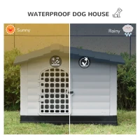 PawHut Plastic Dog House Puppy Kennel Pet Shelter with Raised Base Window Door for Large Medium Dogs Indoor & Outdoor 44"L x 33"W x 31.5"H Grey, White(m-4)