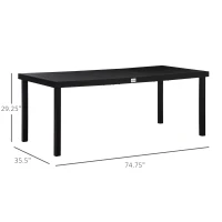 Outsunny 75" x 35" Outdoor Dining Table for 8 People, Rectangular Aluminum Frame Garden Table with All-Weather Faux Wood Top for Garden, Lawn, Patio, Black(m-3)