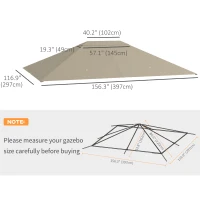 Outsunny 10' x 13' Gazebo Replacement Canopy Cover, Gazebo Roof Replacement (TOP COVER ONLY), Khaki(m-3)