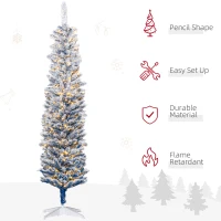 HOMCOM 6' Flocked Christmas Trees, Pencil Prelit Artificial Christmas Tree with Snow Branches, Blue(m-4)
