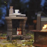 Outsunny 18" Wicker Outdoor Coffee Table, PE Rattan Patio Side Table with 2-Tier Storage, Composite Wood Top, Mixed Gray(m-10)