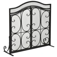 HOMCOM 2-Panel Mesh Fireplace Screen Cover with Double Doors, Steel Fire Spark Guard Cover, 34x35in Art Modern Decoration for Living Room, Black(m-11)