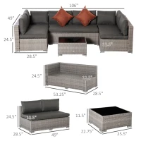 Outsunny 4-Piece Patio Furniture Sets Outdoor Wicker Conversation Set PE Rattan Sectional sofa set with Tempered Glass Coffee Table and Cushions for Backyard and Garden, Gray(m-3)
