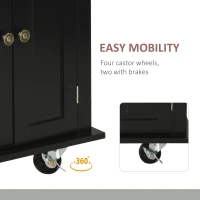 HOMCOM Kitchen Island Cart with Rubber Wood Top, Rolling Kitchen Island Table on Wheels with Drawers, Adjustable Shelves, Spice Rack and Towel Rack for Dining Room, Black(m-7)