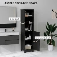 kleankin Tall Bathroom Storage Cabinet, Freestanding Tower Cabinet with Adjustable Shelf, 3 Open Shelves, Black(m-5)