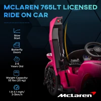 Qaba McLaren 765LT Licensed 12V Kids Electric Car w/ Scissor Doors, Transport Wheels, Remote, Slow Start, Music Horn Pink(m-4)