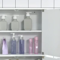 kleankin Medicine Cabinet with Mirror, Bathroom Wall Cabinet with 2 Mirrored Doors, 2 Slat Doors and Adjustable Shelf, White(m-9)