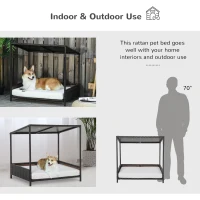 PawHut Wicker Dog House Raised Rattan Puppy Bed Cat Shelter for Indoor Outdoor Garden Patio Pet Sofa with Removable Cushion for Medium Sized Pet Brown(m-5)