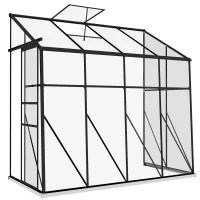 Outsunny 8' x 4' Walk-in Polycarbonate Greenhouse, Lean-to Aluminum Green House with Rain Gutter and Foundation, Black(m-11)