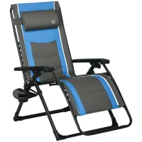 Outsunny Outdoor Zero Gravity Chair with Padded Seat, Folding Reclining Patio Lounge Chair with Recline Back, Cup Holder, Headrest, Footrest, for Poolside, Garden, 330lbs, Blue(m-11)