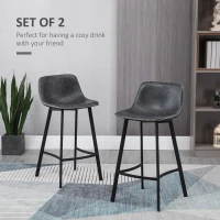 HOMCOM 27.25" Counter Height Bar Stools, Industrial Kitchen Stools, Upholstered Armless Bar Chairs with Back, Steel Legs, Set of 2, Black(m-4)