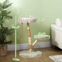 PawHut 35 Inch Modern Cat Tree for Indoor Adult Cats with Wooden Scratching Posts, Cat Bed & Rope Cat Toy, Brown(m-3)