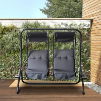 Outsunny Luxury Patio Swing Metal Outdoor Porch Swing Chair 2 Separated Seater Hammock Heavy-Duty with Canopy and Cushions, Grey(m-1)