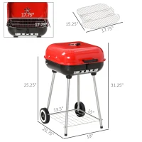 Outsunny 18" Portable Charcoal Grill with Wheels and Bottom Shelf, BBQ Smoker with Adjustable Vents on Lid for Picnic Camping Backyard Cooking, Multi(m-3)