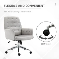 Vinsetto Velvet Home Office Chair, Tufted Height Adjustable Computer Desk Chair with Swivel Wheels and Padded Armrests, Light Gray(m-6)