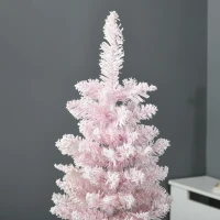 HOMCOM 5' Decorated Christmas Tree Snow Flocked Artificial Christmas Tree with Pencil Shape, Realistic Branches, Pink(m-8)