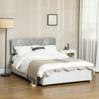 HOMCOM Full Bed Frame with Headboard, Double Bed Frame with 2 Drawers, No Box Spring Needed, Easy Assembly, Light Grey(m-8)