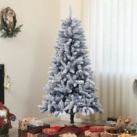 HOMCOM 5ft Flocked Blue Christmas Tree, Artificial Christmas Tree with Hinged Design, Faux Snow, for Home Office Holiday Xmas(m-8)