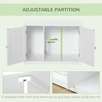 PawHut Modern Cat Litter Box Enclosure with Adjustable Partition for Customizable Space, Cat Washroom End Table for Indoor Cats with Hidden Storage Cabinet Space, White(m-5)