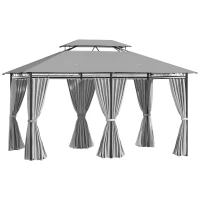 Outsunny 10' x 13' Patio Gazebo, 2-Tiers Outdoor Canopy Sunshade Shelter with Curtains, Dark Grey(m-11)