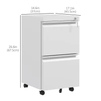 Vinsetto Mobile Vertical Filing Cabinet with Lock, 2-Drawer Steel File Cabinet with Adjustable Hanging Bar for Letter, A4 and Legal Size, White(m-3)