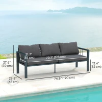 Outsunny 3-Seat Aluminum Outdoor Couch Patio Sofa with Cushions, Wide Seat, Armrests for Garden, Backyard, Balcony, Dark Grey(m-3)