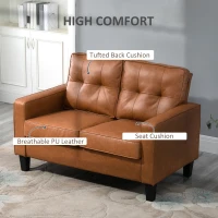 HOMCOM 51" Wide Loveseat with Armrest, 2-Seater Tufted PU Leather Double Sofa, Brown(m-4)