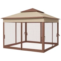 Outsunny Outdoor Patio Pop Up Canopy Gazebo Shelter with Zipper Netting, Carry Bag, 11' x 11', Khaki(m-1)