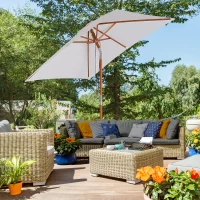 Outsunny 6.6x5ft  Fir Wooden Patio Umbrella Square Market Parasol Tilt Mechanism 6 Ribs Garden Sunshade, Cream White(m-8)