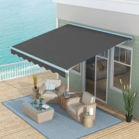 Outsunny 13' x 10' Electric Awning, Retractable Awning with LED Lights and Remote Controller for Door and Window, Dark Gray(m-10)