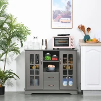 HOMCOM Sideboard Buffet Cabinet, Kitchen Cabinet, Coffee Bar Cabinet with 2 Framed Glass Doors, 2 Drawers and 2 Open Shelves for Living Room, Gray(m-10)