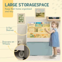 Qaba Kids Bookshelf with 3 Tier Display Shelves, Drawer for Nursery, White(m-4)