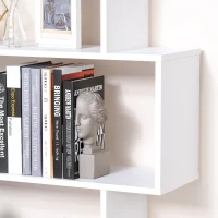 HOMCOM 76" 6-Tier Geometric Wooden Bookcase S Shaped Storage Display Bookshelf Modern shelf Open Concept Living Room Home Office Furniture, White(m-10)