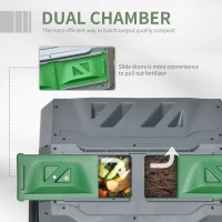 Outsunny Tumbling Compost Bin Outdoor 360° Dual Chamber Rotating Composter 43 Gallon, Light Gray(m-6)