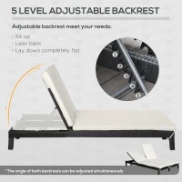 Outsunny Wicker Double Chaise Lounge Chair Outdoor Recliner 2 Person Rattan Patio Reclining Sunbed Furniture Cushioned w/Adjustable Backrest, Cream White(m-6)