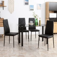 HOMCOM Dining Table and Chairs Set for 4, Modern 5 Pieces Kitchen Table Set with Glass Table, Padded Seat and Steel Frame(m-9)