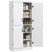 HOMCOM 70" Kitchen Cabinet, 6-Tier Pantry Cabinet with Adjustable Shelves and 4 Doors for Dining Room, White(m-11)