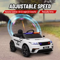 Qaba 12V Kids Electric Police Car w/ Remote Control, Spring Suspension, Transport Wheel, Siren, Music, Light, Horn, White(m-4)