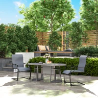 Outsunny C Spring Patio Dining Chairs Set of 2 with High Backrest, Armrest, Breathable Fabric & Metal Frame, 256LBS, Light Gray(m-10)