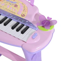 Qaba 32-Key Princess Electronic Toy Piano for Kids, Educational Keyboard Piano with Stool, MP3, Record, Flashing Lights, Microphone for 3-6 Years, Pink(m-8)