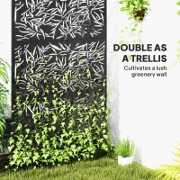 Outsunny Decorative Privacy Fence Screen, Metal Outdoor Privacy Screen Climbing Plant Trellis with Stand, Bamboo Black(m-4)