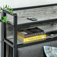 HOMCOM Full Bed Frame with Storage Upholstered Headboard, Full Size Bed Frame with LED Lights, Charging Station, Cement Gray(m-8)